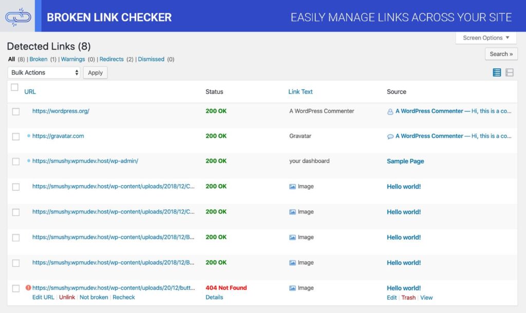 Worpress gyorsítás - Broken Link Checker